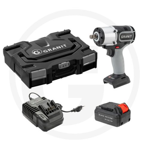 12271605 GRANIT BLACK EDITION 1/2” akkus ütvecsavarozó - 1 db 18 V 5,0 Ah lítiumion-akkumulátort és 1 db akkumulátortöltőt tartalmaz