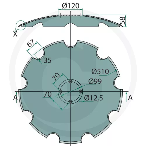 18001 XL035 GRANIT Tárcsalap Finoman csipkézett, Ø 430 x 510 mm