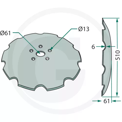 18031-220KI2R768 GRANIT Tárcsalap csipkés Ø 510 x 6 mm lyukkör Ø = 110 mm