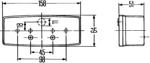 2BE003184061 Hella Villogó szélességjelző lámpa jobb oldali, csavaros rögzítés, téglalap, R5W/P21W, 12 V, IP5K9K