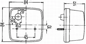 2PF003014-071 HELLA Határoló fény, helyzetjelző lámpa, halogén, 12/24 V, fekete ház, átlátszó lencse, 100x40x42 mm, C5W izzóval, IP5K9K
