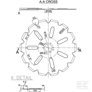 72090102N Kramp Csipkés tárcsa 500 x 5,0 mm