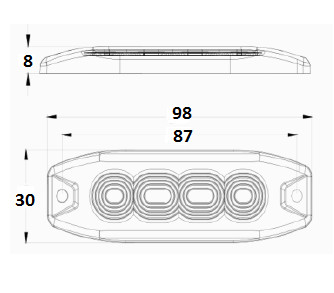 727461 Luminex 4x LED FIGYELMEZTETŐ LÁMPA borostyán, 9-33V + 0,15 M KÁBEL