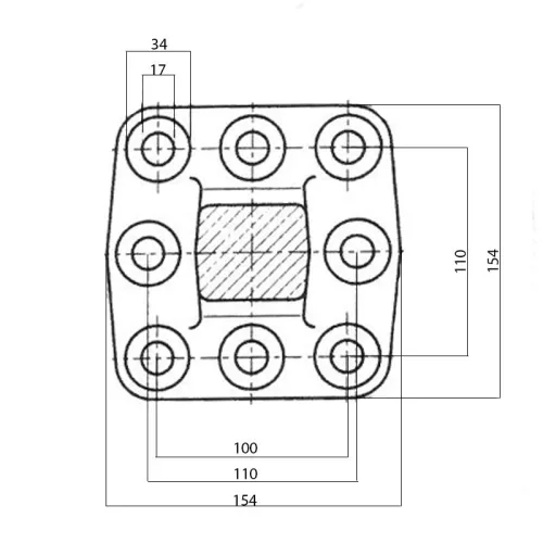 993653B Rüchlike vonószem Ø50 mm, 8 furatos, 110×100 mm, DIN 74053-50D, 190 kN, E-jel