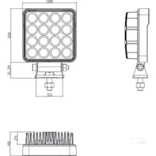 LA10024 KRAMP LED-es munkalámpa, 25 W, 3040 lm, négyzet, 10/30 V, 108x48x108 mm, spot, 16 LED-es