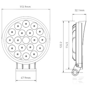 LA10046 LED-es munkalámpa, 36 W, 2850 lm, kerek, 10/30 V, Ø113,9 mm, fényvető, 18 LED-es, Kramp