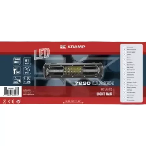LA10301 KRAMP LED-es munka-fényhíd, 81 W, 7290 lm, téglalap, 12/24 V, fehér, 301,8x89 mm, vezetékes, kombinált, 54 LED-es