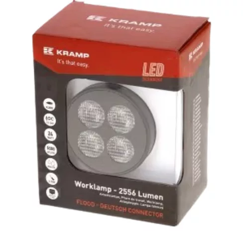 LA10831 KRAMP LED-es munkalámpa, 24 W, 2556 lm, kerek, 12-24 V, fehér, 83,9x99,5x59 mm, Deutsch csatlakozós, reflektor, 4 LED-es