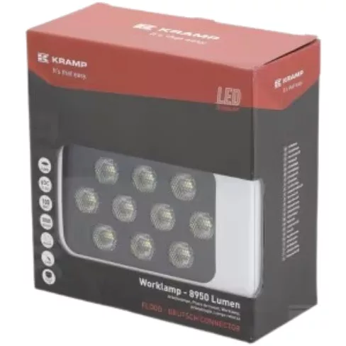LA10835 KRAMP LED-es munkalámpa, 100 W, 8950 lm, négyszögletes, 12/24 V, fehér, 150x112x52,7 mm, Deutsch csatlakozós, reflektor, 20 LED-es