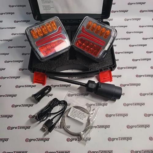 LA60035 KRAMP Vezeték nélküli hátsó lámpa készlet, négyzet, 12V, Li-ion, mágneses, 110x103x7-tűs