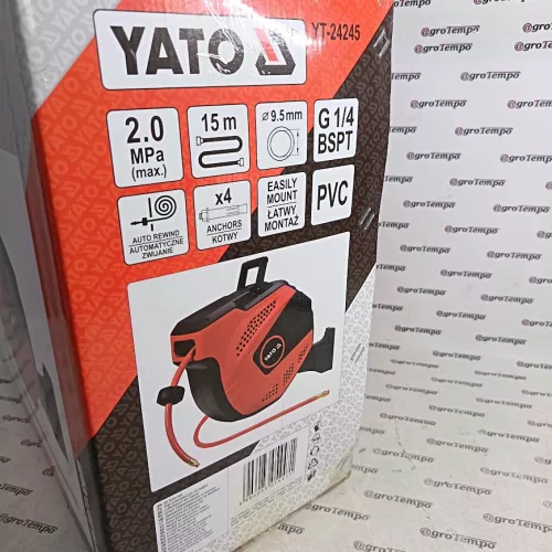YT-24245 YATO Automata pneumatikus tömlődob 9,5 mm 15 m